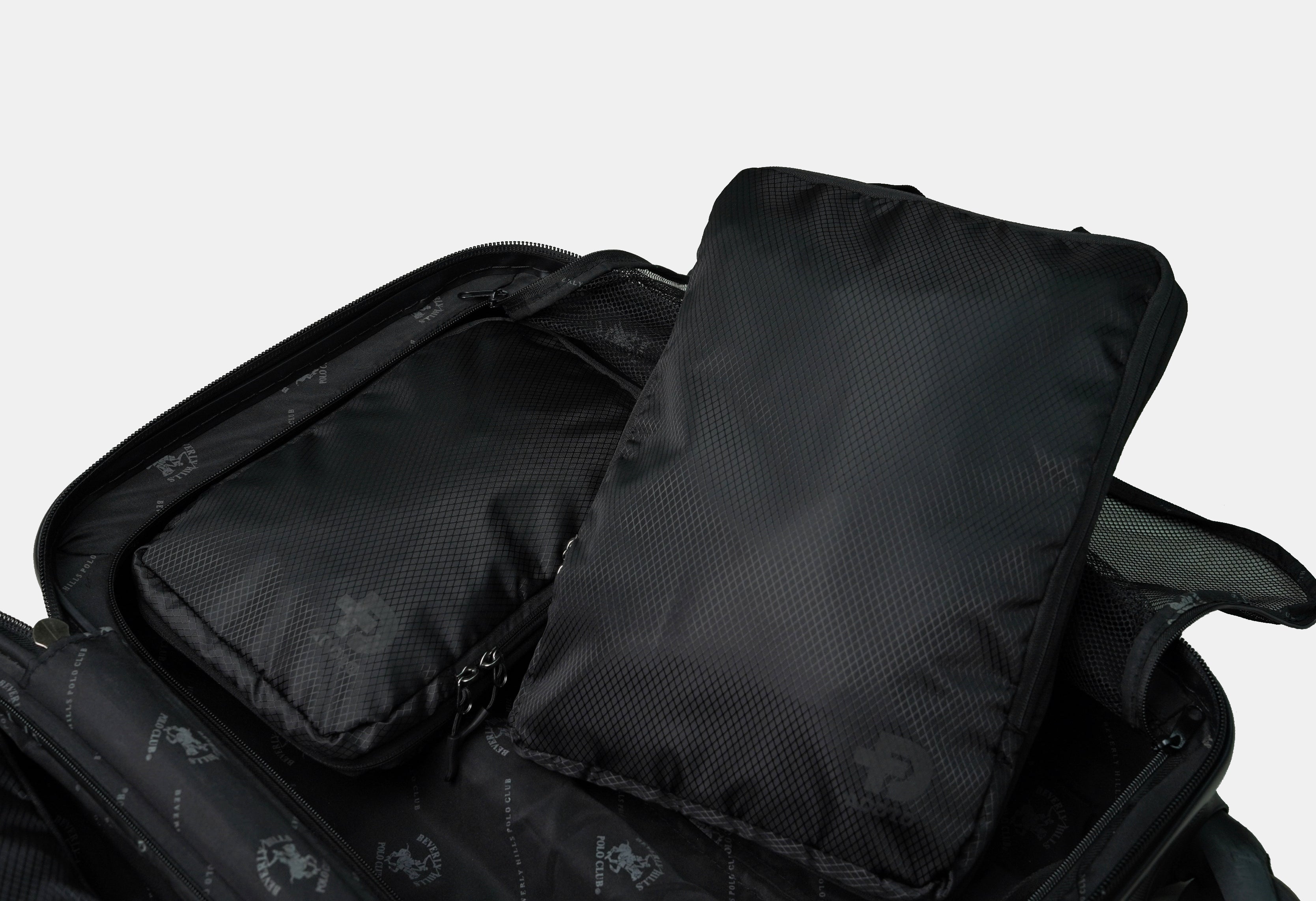 ADD1D 3-piece compression packing cube set arranged neatly inside an open carry-on suitcase