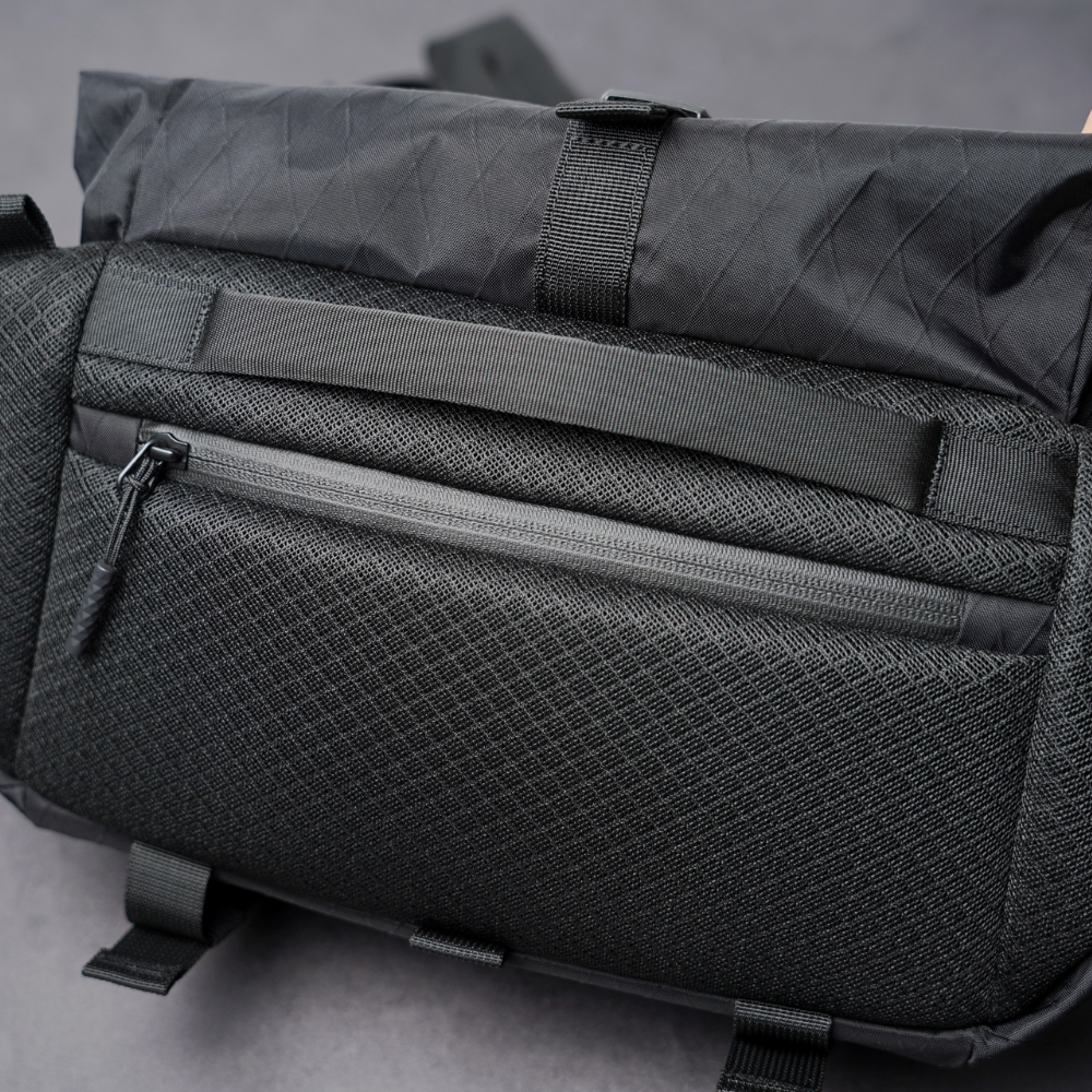 Hidden RFID-blocking rear passport and wallet pocket on ADD1D Kangaroo Sling Elite